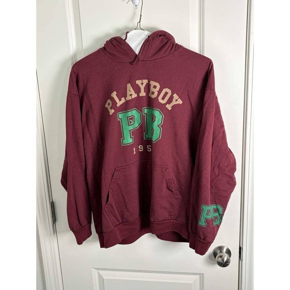 Playboy Hoodie Red PB 1953 Graphic Logo Fleece Pullover Sweatshirt, Men Size Lg